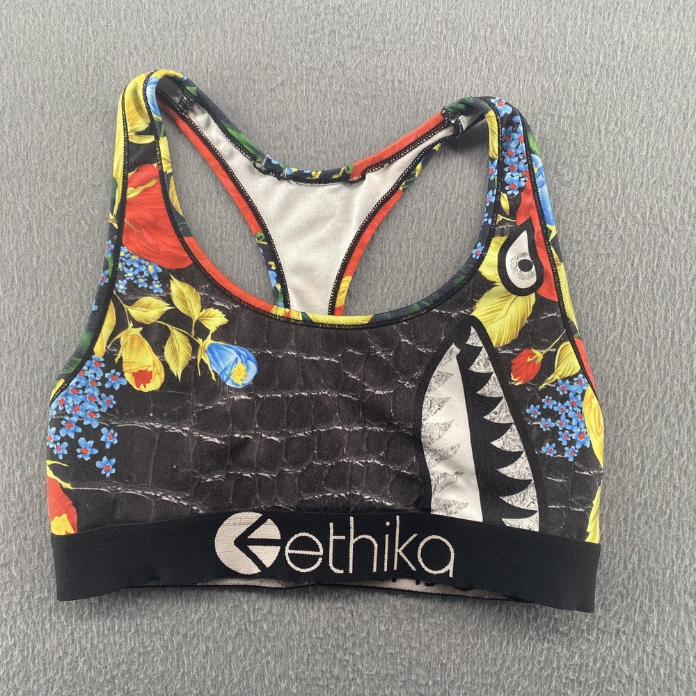 Ethika Sports Bra Womens Small Multicolor Floral Shark Racerback Stretch‎